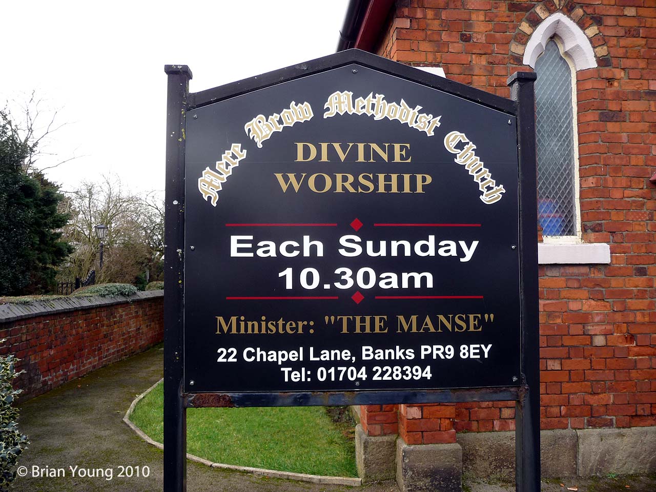 Mere Brow Methodist Church Sign, Photograph supplied by and  of Brian Young